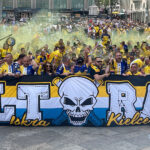 Kolonia ma żółto-biało-niebieskie barwy! - Radio Kielce 18.06.2023. Niemcy. Kolonia. Przemarsz kibiców Barlinka Industrii Kielce / Fot. Wiktor Taszłow - Radio Kielce