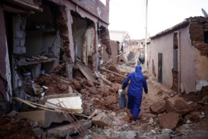 11.09.2023. Maroko. Trzęsienie ziemi w Amizmiz na południe od Marakeszu / Fot. EPA/YOAN VALAT. Dostawca: PAP/EPA