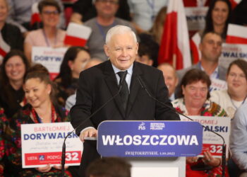 01.10.2023. Włoszczowa. Konwencja PiS. Na zdjęciu Jarosław Kaczyński - wicepremier, prezes PiS / Fot. Wiktor Taszłow – Radio Kielce