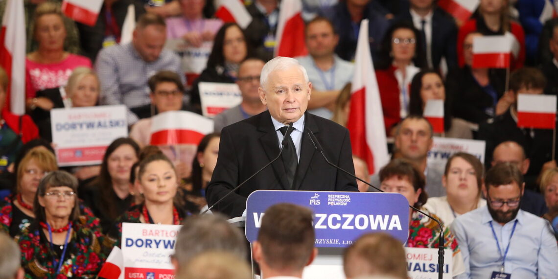 01.10.2023. Włoszczowa. Konwencja PiS. Na zdjęciu Jarosław Kaczyński - wicepremier, prezes PiS / Fot. Wiktor Taszłow – Radio Kielce