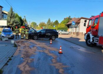 10.10.2023 Końskie. Wypadek przy ulicy Gimnazjalnej / Fot. Straż Pożarna