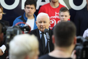 13.10.2023. Starachowice. Spotkanie z młodzieżą. Na zdjęciu: Jarosław Kaczyński - wicepremier, prezes PiS / Fot. Wiktor Taszłow - Radio Kielce