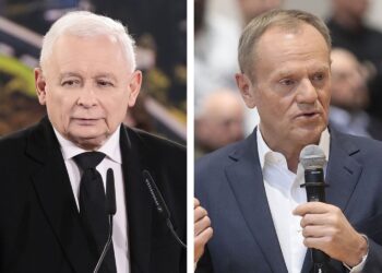 Na zdjęciu: Jarosław Kaczyński - prezes Prawa i Sprawiedliwości i Donald Tusk - przewodniczący Platformy Obywatelskiej / Fot. Radio Kielce