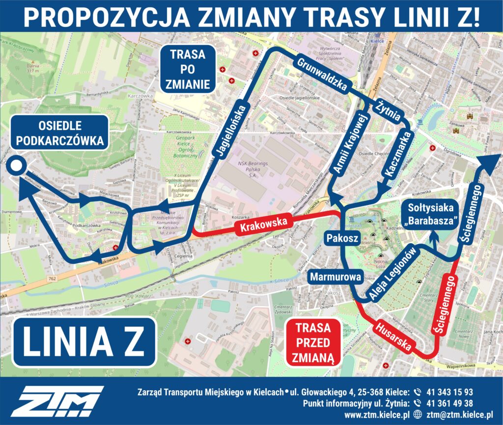 Kielce. Propozycja trasy linii autobusowej 0Z / Fot. ZTM