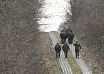 29.12.2023. Sosnowa Dębowa. Żołnierze w miejscowości Sosnowa Dębowa. Od rana służby poszukują w województwie lubelskim obiektu, który wleciał nad Polskę od strony granicy z Ukrainą / Fot. Darek Delmanowicz - PAP