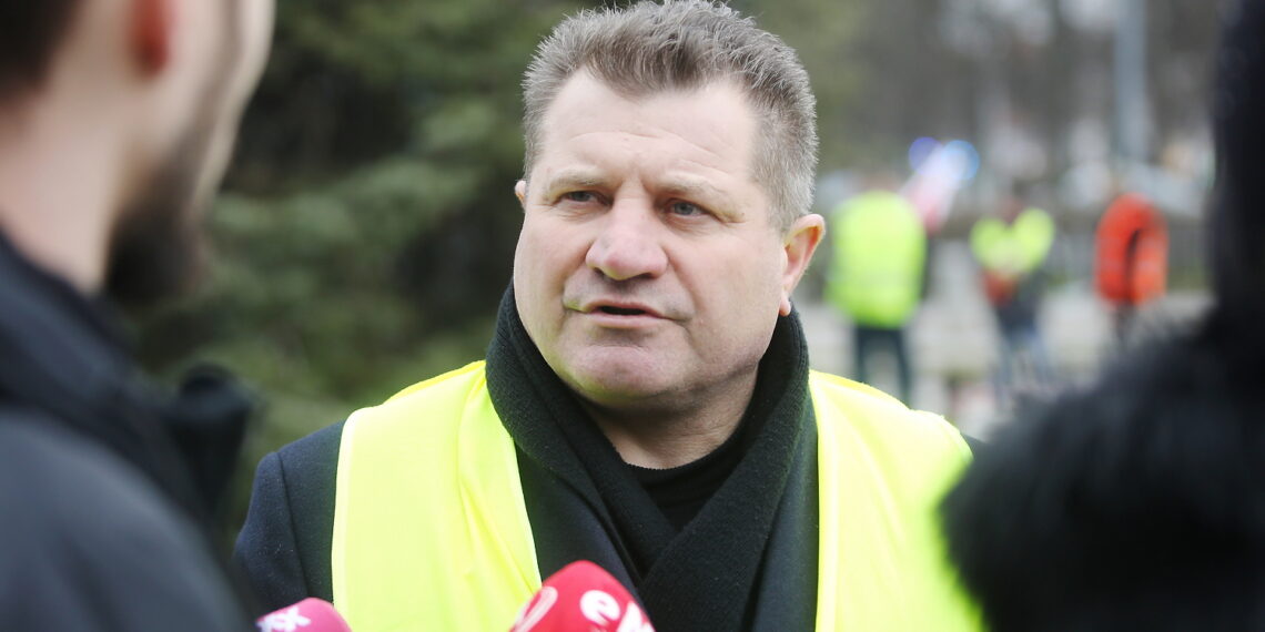 14.03.2024. Kielce. Protest rolników. Na zdjęciu: Artur Konarski, przewodniczący świętokrzyskich struktur NSZZ „Solidarność” Rolników Indywidualnych / Fot. Wiktor Taszłow - Radio Kielce