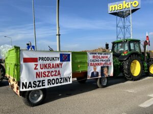 20.03.2024. Kielce. Protest rolników na ul. Łódzkiej / Fot. Marcin Marszałek - Radio Kielce