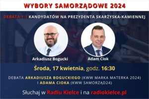 Debata 1:1 kandydatów na prezydenta Skarżyska-Kamiennej: Adam Ciok z Komitetu Wyborczego Wyborców Samorząd 24 oraz Arkadiusz Bogucki z KWW Marka Materka