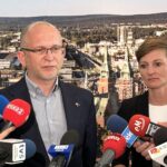 17.05.2024. Kielce. Konferencja prasowa. Na zdjęciu (od lewej): Bartłomiej Zapała - wiceprezydent Kielc, Agata Wojda - prezydent Kielc / Fot. Marcin Marszałek - Radio Kielce