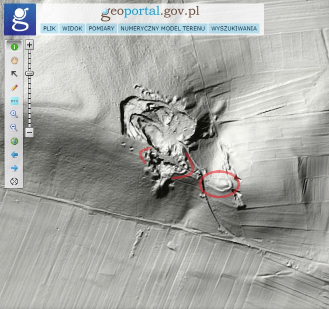 Góra Grodowa. Zaznaczone wały. / Źródło: aviatour.net.pl