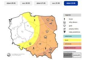 Prognoza burzowa 22 czerwca. / Źródło: IMGW-PIB