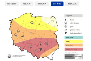 Prognoza burzowa na noc z 21/22 czerwca. / Źródło: IMGW-PIB