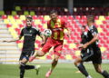 06.07.2024. Kielce. Sparing Korona Kielce - Górnik Łęczna. Na zdięciu (w środku): Jewgienij Szykawka / Fot. Wiktor Taszłow - Radio Kielce