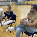 Zarząd i dyrektor Industrii pod ostrzałem pytań kibiców - Radio Kielce 30.07.2024. Kielce. Spotkanie zarządu i dyrektora sportowego Industrii Kielce z kibicami. Na zdjęciu (od lewej): Paweł Papaj - wiceprezes, Magdalena Szczukiewicz - prezes, Michał Jurecki - dyrektor sportowy / Fot. Kamil Król - Radio Kielce