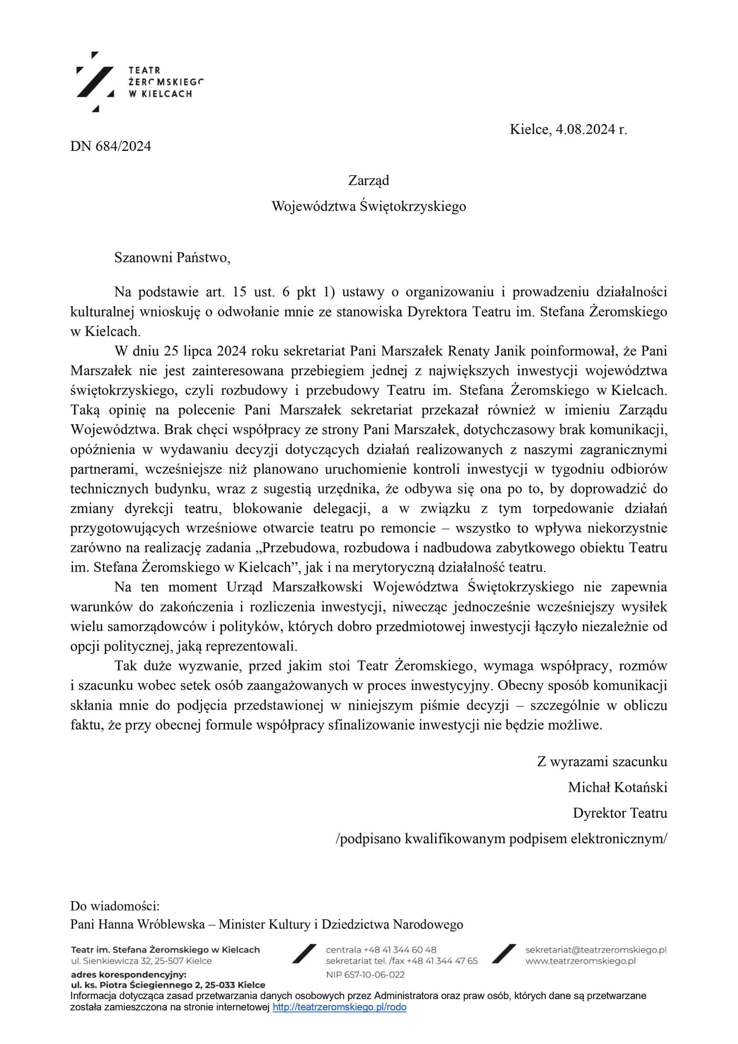 Dyrektor Michał Kotański podał się do dymisji - Radio Kielce