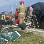 Karambol czterech aut. Potrącony rowerzysta przy przejściu dla pieszych