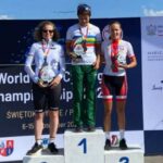 11.09.2024. Bieliny. Mistrzostwa Świata w Kolarstwie Szosowym Osób Niesłyszących i Niedosłyszących. Medalistki jazdy indywidualnej na czas. Na zdjęciu (z prawej): Małgorzata Krawczyk / Fot. Kolarstwo Niesłyszących - Polish national team - Facebook