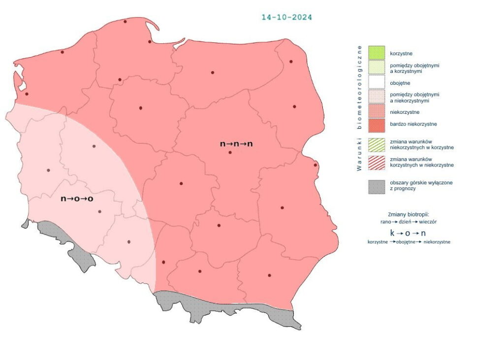 Prognoza biometeorologiczna na 14.10.2024. / Źródło IMGW-PIB