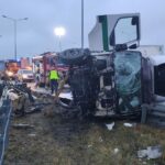 10.12.2024. Kielce. Wypadek na wjeździe na S7 / źródło: KMP Kielce