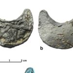 Plakietka ołowiana. a - awers; b - rewers (po konserwacji); c - awers przed konserwacją / Fot. dr hab. M. Florek