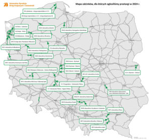 Mapa odcinków dróg, dla których GDDKiA ogłosiła przetargi w 2024 roku / źródło: GDDKiA