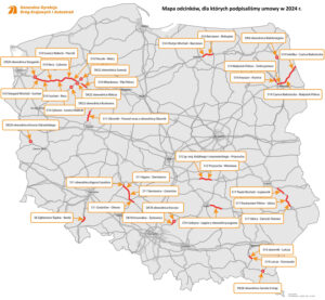 Mapa odcinków dróg, dla których GDDKiA podpisała umowy w 2024 roku / źródło: GDDKiA