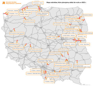 Mapa odcinków dróg, które GDDKiA planuje oddać do ruchu w 2025 roku / źródło: GDDKiA