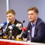 11.02.2025. Kielce. Konferencja prasowa w sprawie przedstawienia nowego inwestora Korony Kielce. Na zdjęciu (od lewej): Agata Wojda - prezydentka Kielc i Mariusz Siewierski / Fot. Wiktor Taszłow - Radio Kielce