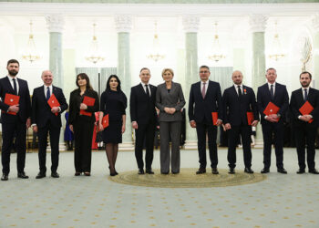 3.02.2025. Warszawa. Uroczystości zmian w kierownictwie Kancelarii Prezydenta RP oraz kierownictwie Biura Bezpieczeństwa Narodowego w Pałacu Prezydenckim w Warszawie / Fot. PAP - Leszek Szymański