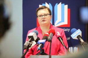 17.03.2025. Kielce. Konferencja prasowa Katarzyny Lubnauer, wiceminister edukacji. / Fot. Wiktor Taszłow - Radio Kielce