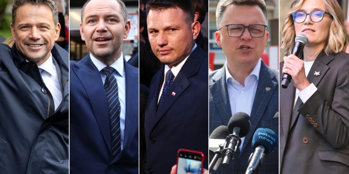Na zdjęciu (od lewej): Rafał Trzaskowski, Karol Nawrocki, Sławomir Mentzen, Szymon Hołownia, Magdalena Biejat / Fot. PAP