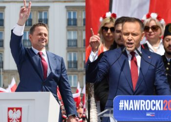 Na zdjęciu (od lewej): kandydaci na prezydenta - Rafał Trzaskowski i Karol Nawrocki / Fot. PAP