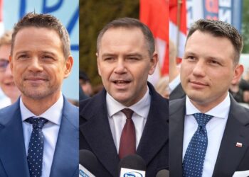 Na zdjęciu (od lewej): Rafał Trzaskowski, Karol Nawrocki i Sławomir Mentzen / Fot. Radio Kielce