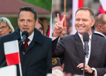 Na zdjęciu (od lewej): Rafał Trzaskowski i Karol Nawrocki / źródło: PAP