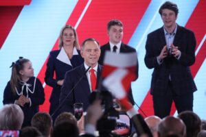 01.06.2025. Warszawa. Sztab wyborczy Karola Nawrockiego / Fot. PAP/Marcin Obara