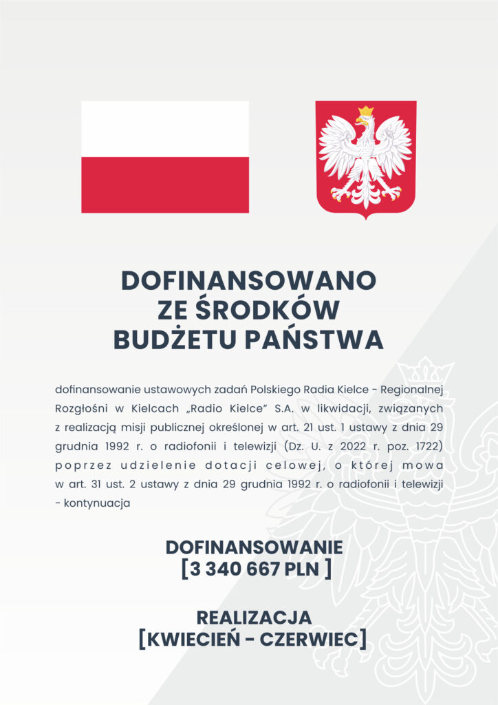 RADIO KIELCE - DOFINANSOWANO ZE ŚRODKÓW BUDŻETU PAŃSTWA (kwiecień - czerwiec 2025)