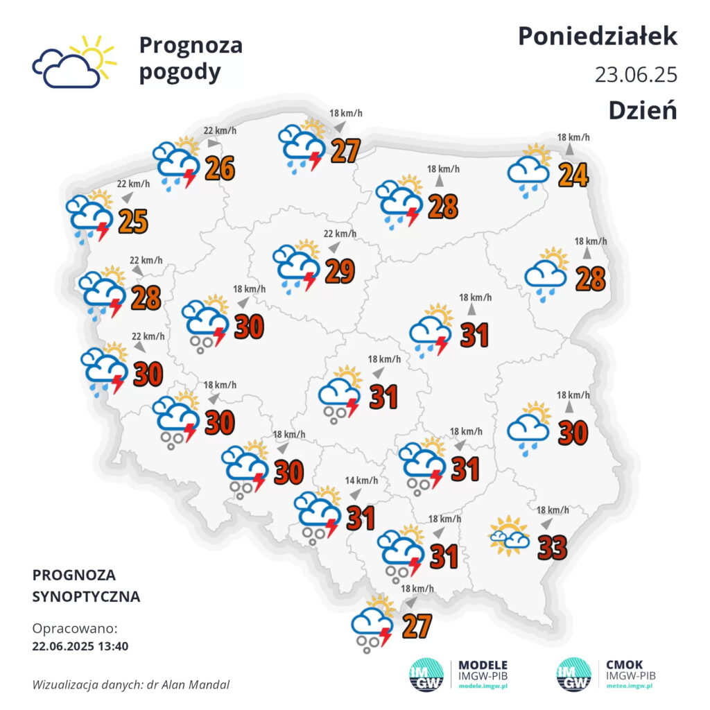 W Świętokrzyskiem zwrotnikowy żar. Będzie ponad 30 stopni - Radio Kielce Źródło: IMGW-PIB