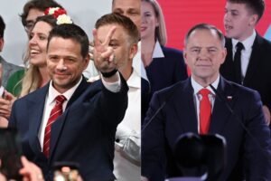 Na zdjęciu (od lewej): Rafał Trzaskowski i Karol Nawrocki / źródło: PAP