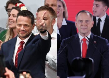 Na zdjęciu (od lewej): Rafał Trzaskowski i Karol Nawrocki / źródło: PAP