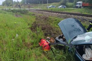 28.07.2025. Osiek. Zderzenie z pociągiem / źródło: straż pożarna
