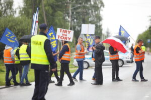28.07.2025. Piekoszów. Protest kolejarzy / Fot. Wiktor Taszłow - Radio Kielce