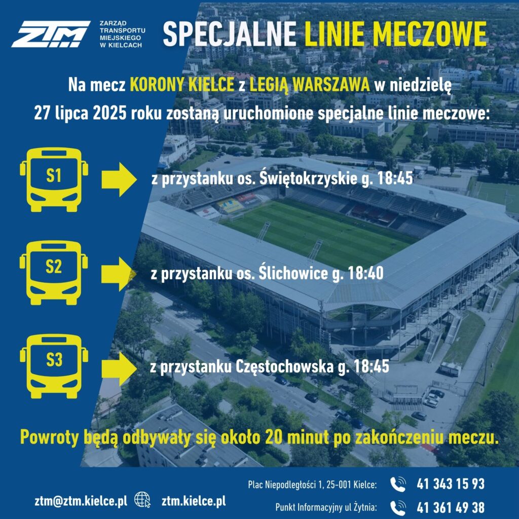 Specjalne linie autobusowe na mecz Korona Kielce – Legia Warszawa - Radio Kielce Specjalne linie autobusowe na mecz Korona Kielce – Legia Warszawa - Radio Kielce