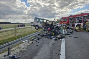 25.08.2025. Mierzawa w powiecie jędrzejowskim. S7. Wypadek / Fot. PSP Jędrzejów