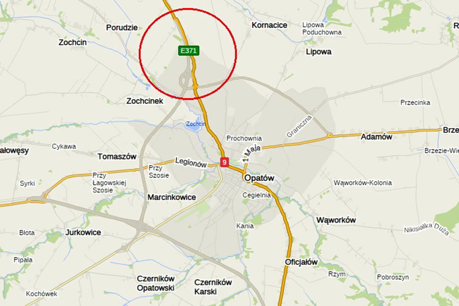 Budowa obwodnicy Opatowa. Lokalizacja zmian organizacji ruchu na drodze krajowej nr 9 / źródło: GDDKiA Kielce Budowa obwodnicy Opatowa. Lokalizacja zmian organizacji ruchu na drodze krajowej nr 9 / źródło: GDDKiA Kielce