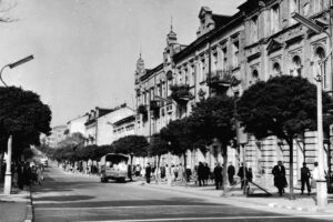 Kielce. Ulica Sienkiewicza. Lata 1960-1964. Okolice obecnego Placu Artystów, widok w kierunku zachodnim / źródło: fotopolska.eu