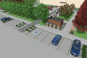 Wizualizacja parku kieszonkowego i parkingu przed szpitalem w Kazimierzy Wielkiej / źródło: UMiG Kazimierza Wielka