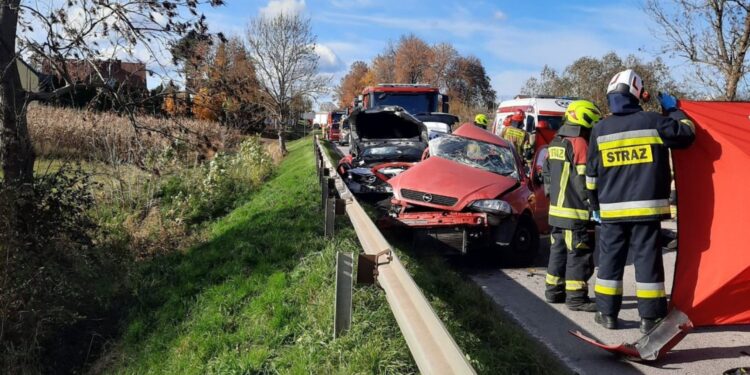 25.10.2025. Droga wojewódzka nr 751. Wzdół Kolonia. Wypadek / Fot. OSP Wzdół