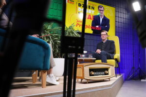 Audycja „Dzień Dobry, to Ja! Rozmowy inne niż wszystkie w Radiu Kielce”. Jan Przypkowski - dyrektor Muzeum imienia Przypkowskich w Jędrzejowie / Fot. Wiktor Taszłow - Radio Kielce