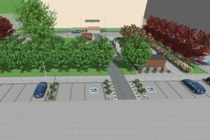 Wizualizacja parku kieszonkowego i parkingu przed szpitalem w Kazimierzy Wielkiej / źródło: UMiG Kazimierza Wielka