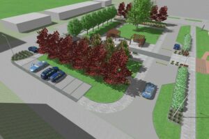 Wizualizacja parku kieszonkowego i parkingu przed szpitalem w Kazimierzy Wielkiej / źródło: UMiG Kazimierza Wielka